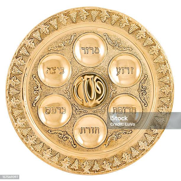 Photo libre de droit de Gold Assiette Du Séder banque d'images et plus d'images libres de droit de Pâque juive - Pâque juive, Assiette du Séder, Assiette