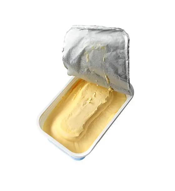 just opened margarine box, isolated