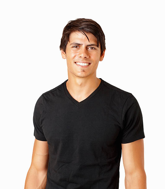 istock Happy handsome guy in black isolated on white 157569755