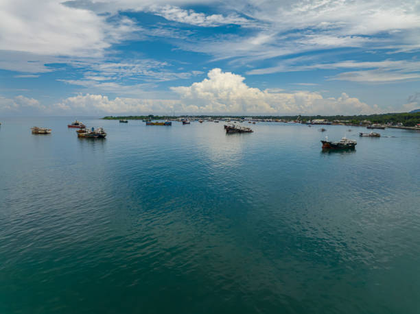 Top view of Fishing Boats over the sea in Zamboanga. Top view of Fishing Boats over the sea in Zamboanga. Mindanao, Philippines. Seascape. zamboanga del sur stock pictures, royalty-free photos & images