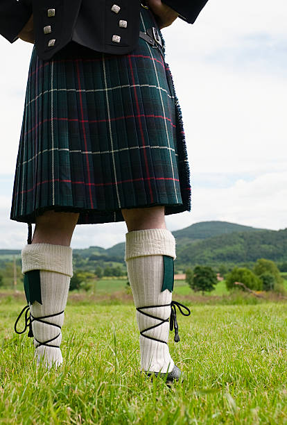 Scottish Outlook A scotsman in a formal dress kilt outfit facing the Perthshire countryside. kilt stock pictures, royalty-free photos & images