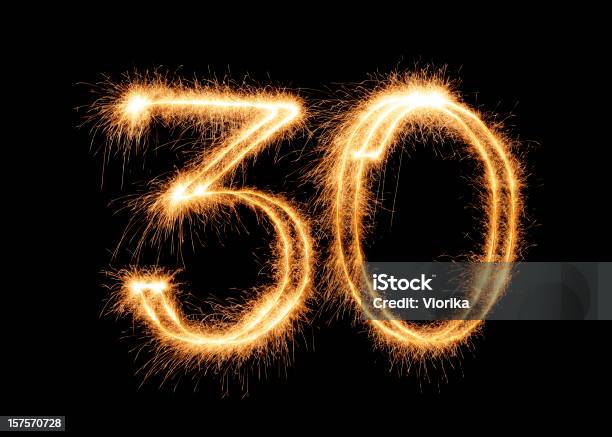 Sparkling Number 30 Stock Photo - Download Image Now - Number 30, Number, Sparkler - Firework