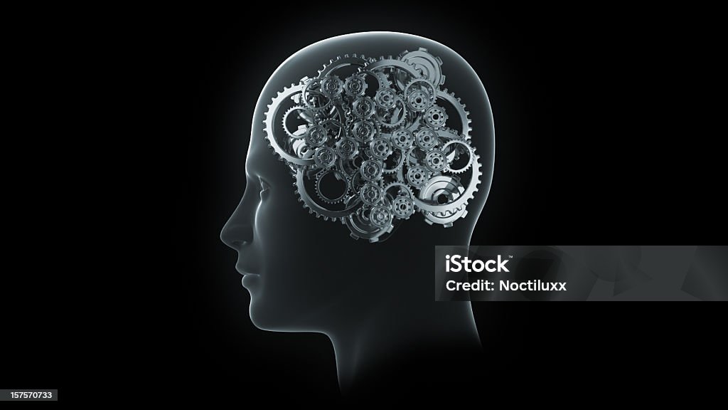 Head with gears and cogs Gear - Mechanism Stock Photo