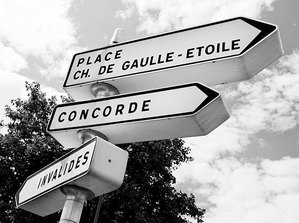 Paris Street Signs in Black and White, France, pointing to famous sites in the city