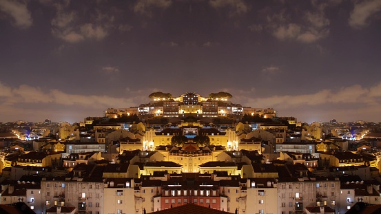 Lisbon Traditional Architecture Hills at Night Time Lapse Mirror Pattern