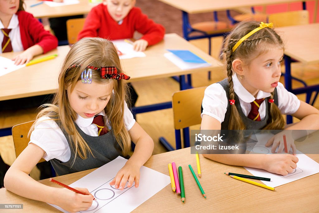 Elementary School Children Drawing In Art Class  6-7 Years Stock Photo