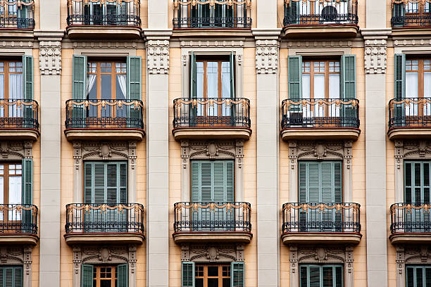 Elegant Palace Facade, 19th Century Architecture in Barcelona The elegant facade of a nineteenth century royal palace in Barcelona, Spain. palace photos stock pictures, royalty-free photos & images