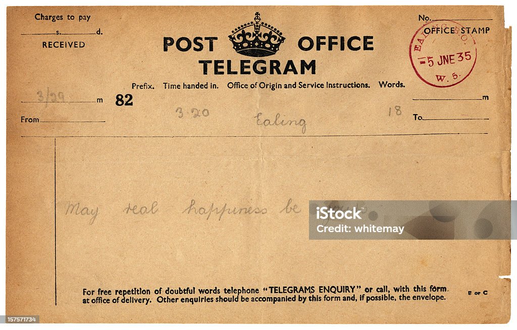 Hochzeit guten Wünsche Telegramm 1935 - Lizenzfrei Telegramm Stock-Foto
