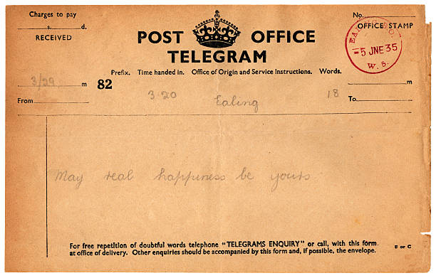 Wedding good wishes telegram, 1935 An old British wedding congratulations telegram sent to Ealing, London, in 1935. All signatures and identifying details removed. eanling stock pictures, royalty-free photos & images