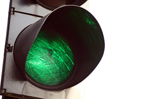 Green light on a traffic signal.