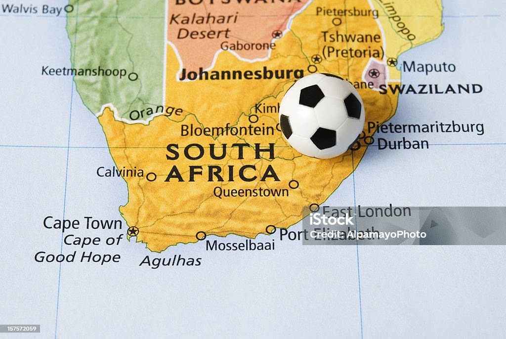 Fußball (Fußball) ball und Karte von Südafrika – II - Lizenzfrei Karte - Navigationsinstrument Stock-Foto