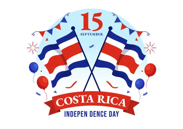 Vector illustration of Happy Independence Day of Costa Rica Vector Illustration on September 15 with Waving Flag Background and Confetti in Hand Drawn Templates