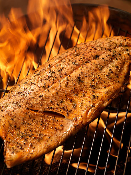 istock Whole Salmon Fillet on an outdoor BBQ 157572131