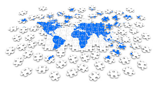 mapa mundial sierra de calar - portion blue jigsaw puzzle puzzle fotografías e imágenes de stock