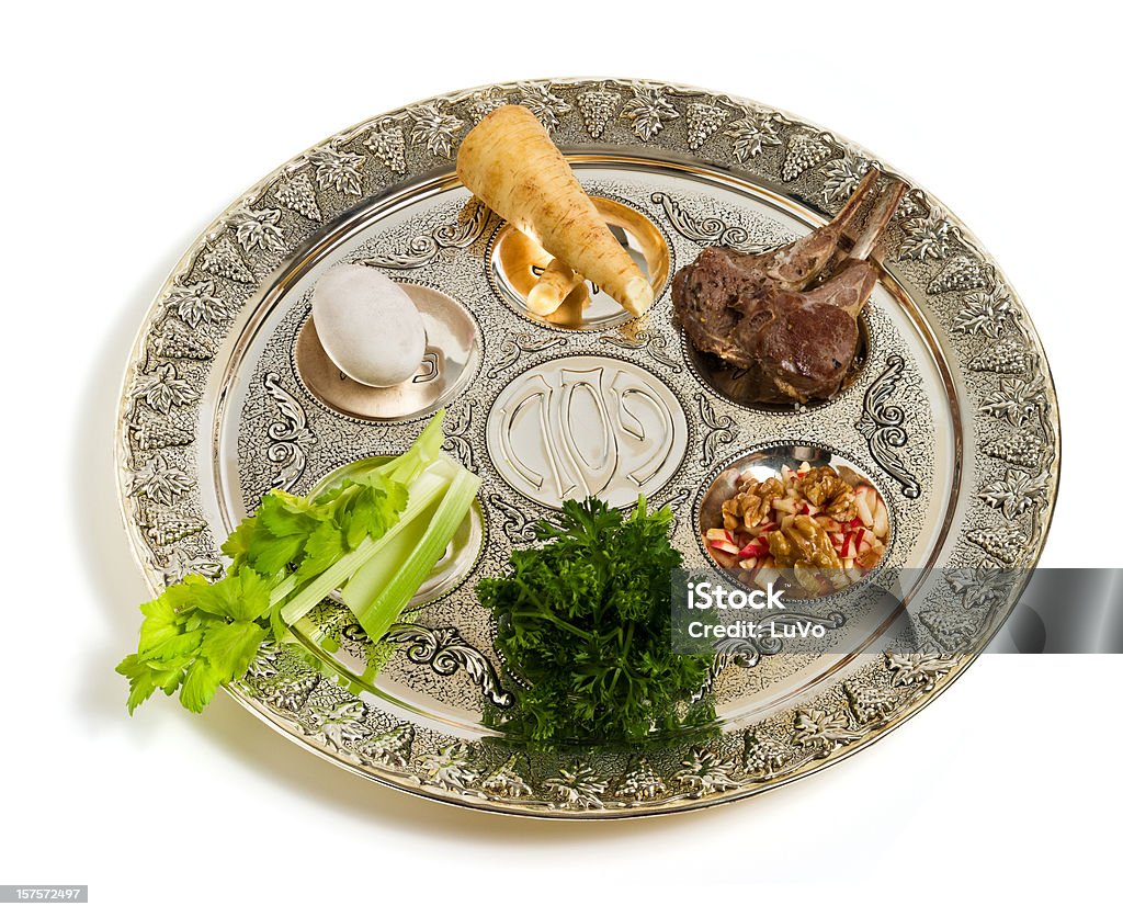 Piatto del Seder, angolo di visualizzazione - Foto stock royalty-free di Pasqua ebraica