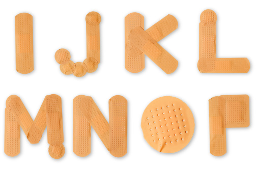 I-J-K-L-M-N-O-P plaster alphabet letters with clipping paths.