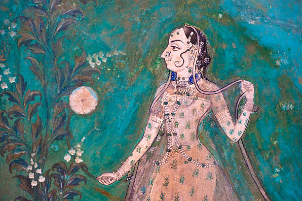 Bundi Palace Painting From Rajasthan, India Painting From The 1700's In The Bundi Palace In Rajasthan, India mughal empire stock pictures, royalty-free photos & images