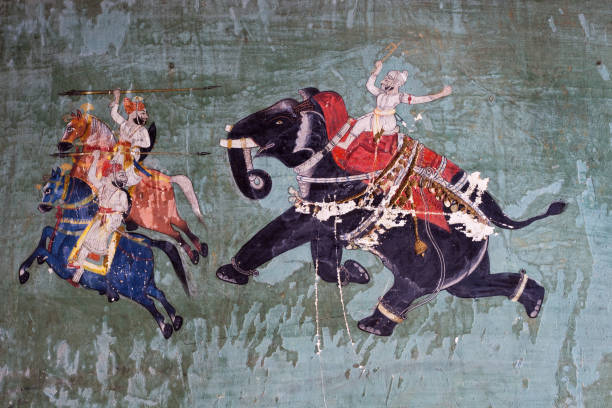 Bundi Palace Painting From Rajasthan, India Painting From The 1700's In The Bundi Palace In Rajasthan, India mughal empire stock pictures, royalty-free photos & images