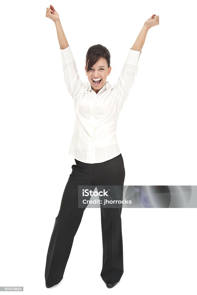 Entusiasta joven mujer de negocios en blanco - Foto de stock de Mujeres libre de derechos
