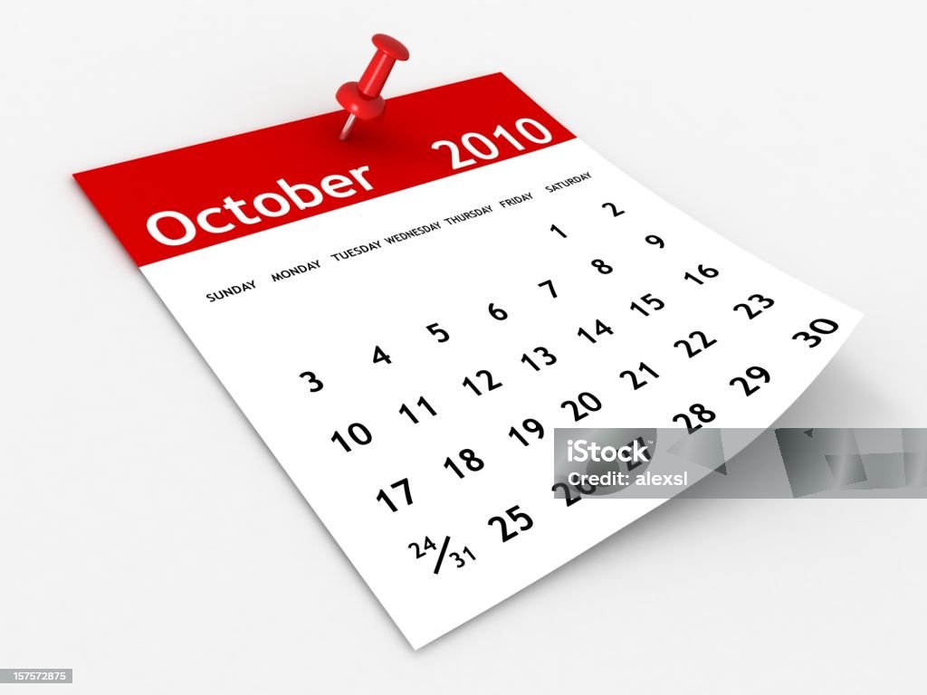 Série de calendário Outubro de 2010 - Royalty-free 2010 Foto de stock