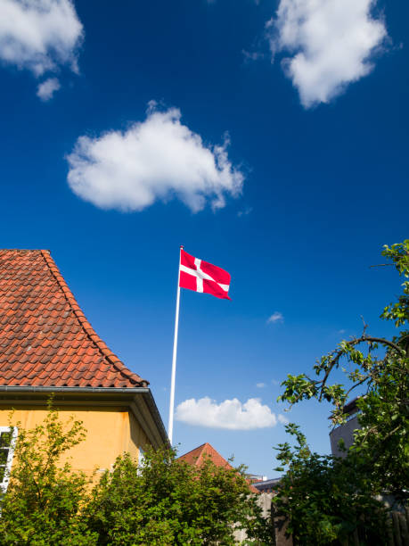 istock Dannebrog and yellow house 157572890