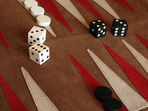 Close up of suede backgammon game board.