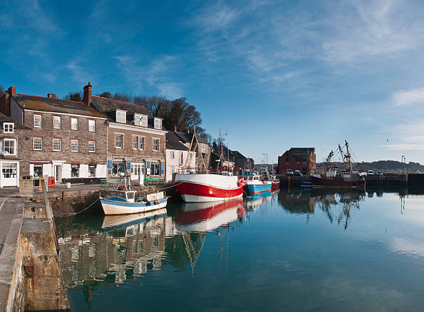 The famous cargo port in Padstow, Cornwall. Taken at dawn on a crisp spring morning. Stitched panorama. Pro Photo RGB