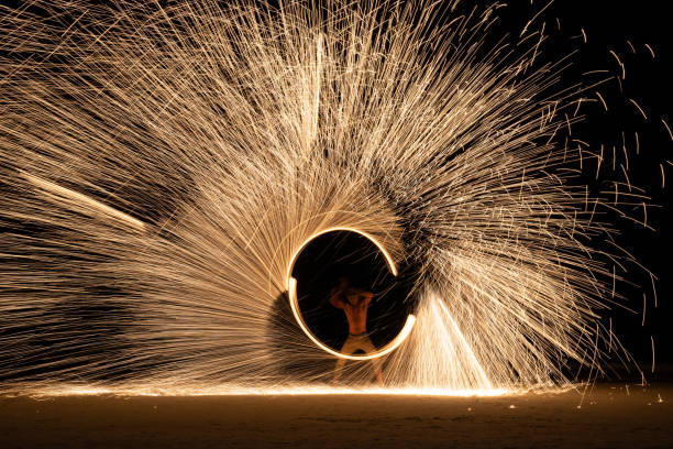istock Show spinning fire on beach of Koh Samet, Thailand 1575771127
