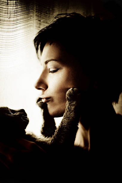 istock Young woman portrait with her cat 157579187