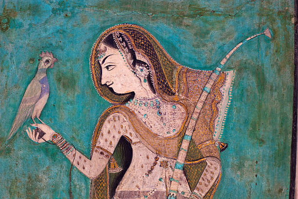 Bundi Palace Painting From Rajasthan, India Painting From The 1700's In The Bundi Palace In Rajasthan, India mughal empire stock pictures, royalty-free photos & images