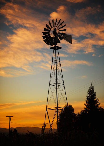 istock windmill in napa valley, sunset scene 157579225