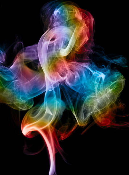 rainbow kolorowe dymu plume lub wir. wyizolowane na czarny - psychedelic smoke colors green zdjęcia i obrazy z banku zdjęć