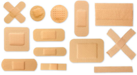 A lot of different plasters, all with clipping paths and isolated on a white background.