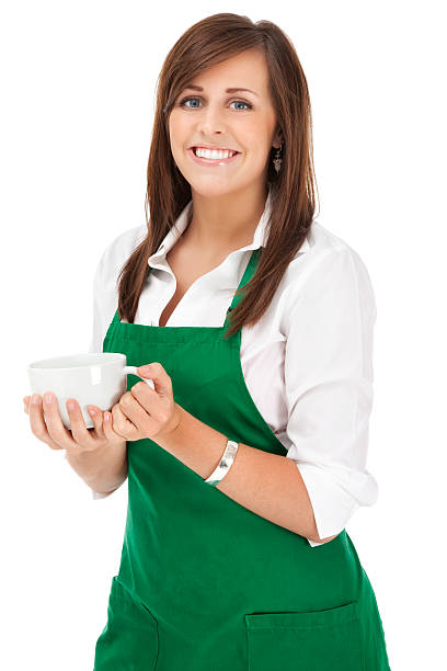 istock Cheerful Barista Holding Coffee Mug 157579572