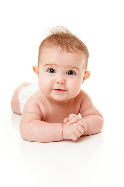 Cute bebê isolado a branco - fotografia de stock
