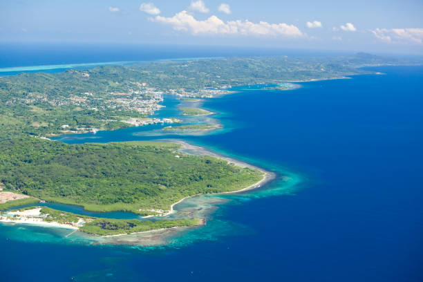 Aerial view of tropical island stock photo