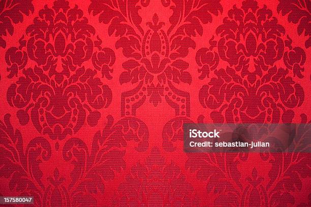 Red Silk Wallpaper With Ornaments Stock Photo - Download Image Now - Backgrounds, Red, Brocade