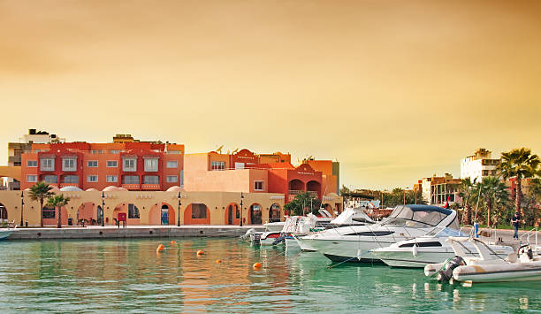 hurghada marina boulevard - africa blue cloud color image stock-fotos und bilder