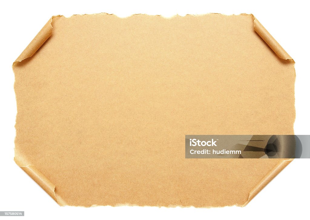 Blank Scroll paper background isolated on white Blank Scroll kraft paper isolated on white background. Aging Process Stock Photo