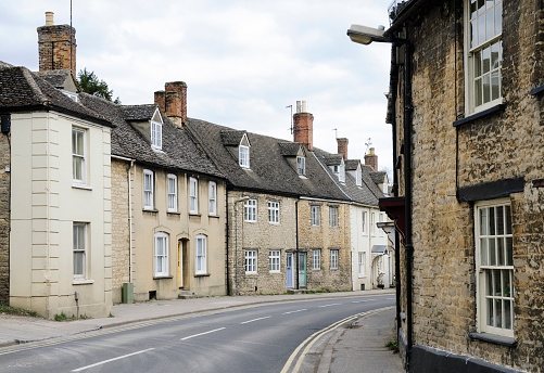 Several traditional Cotswold houses in the Oxfordshire town of Witney, England.
