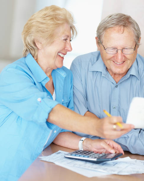 istock Elderly couple discussing financial budget 157581139