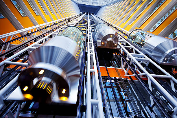 Courtyard and transparent elevator in modern city