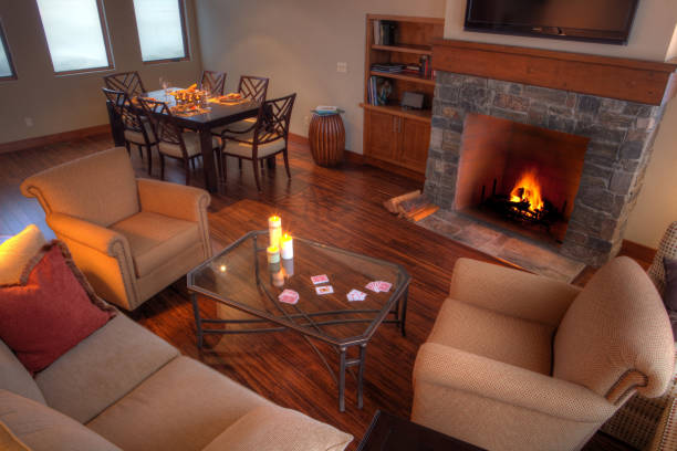 istock Living room with fireplace 157582579