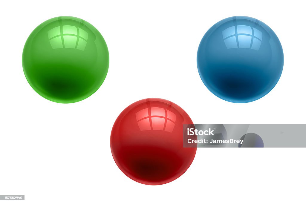 Trois sculptures de verre idéal, balles, vert, rouge, bleu, Tracé de détourage - Photo de Sphère libre de droits
