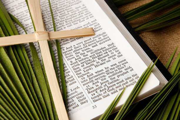 istock Palm Sunday KJV Bible and Palms Branches 157583335