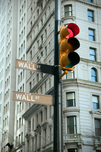 Red light on Wall Street in Lower Manhattan, New York City