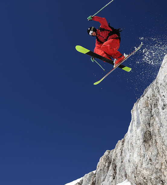 istock Extreme free ride skier in mid air 157583702