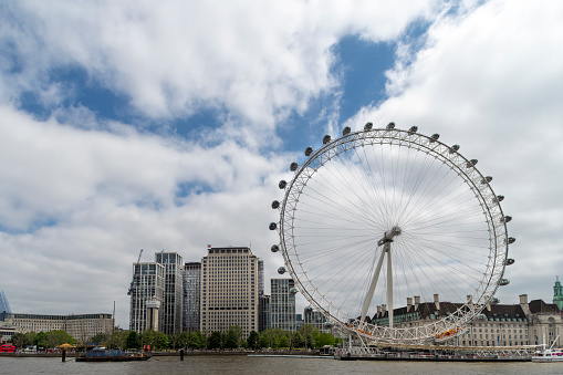 London, UK - November 18 2021. The London Eye and trees with autumn colours