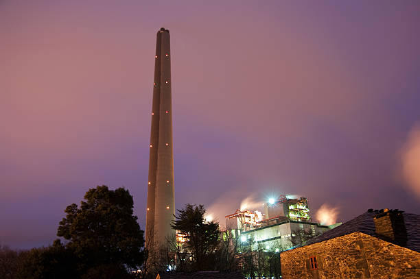 industrial chimney at an industrial production location, pollutant emissions in the industry