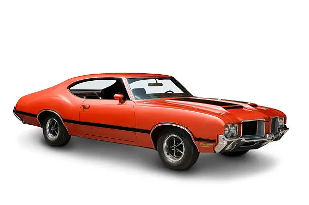 An all original Oldsmobile 442 muscle car from 1970. Clipping path on vehicle. Logos removed.